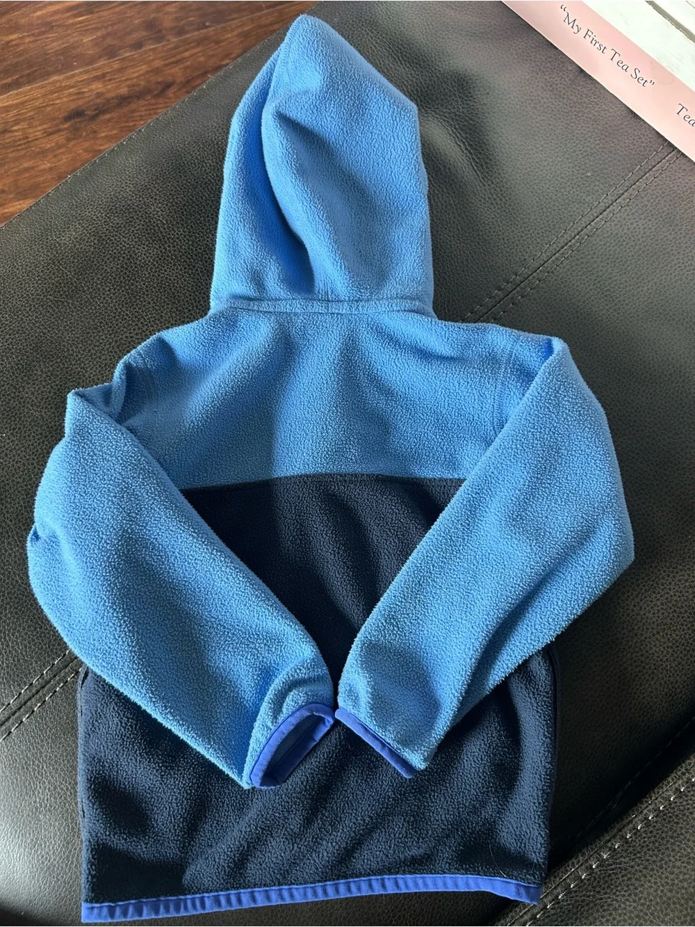 Patagonia Kids Blue & Navy Fleece Hoodie with Yellow Pocket Accent